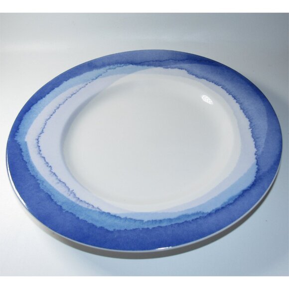 Lenox Indigo Watercolor Stripe Dinner & Salad Plate & Coupe Cereal Bowl New - Picture 3 of 4